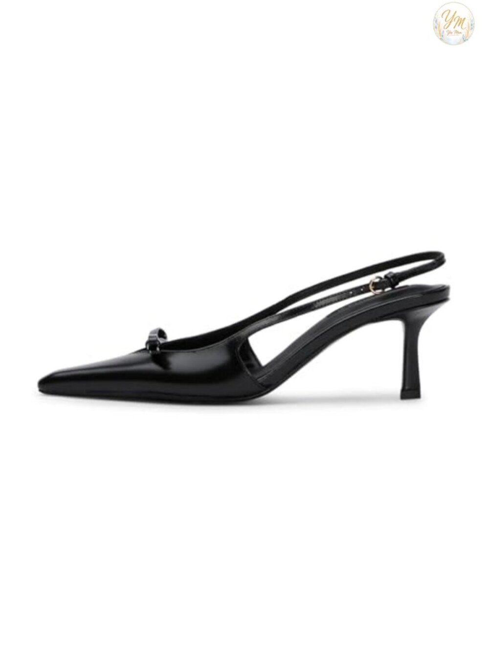Kitten Heels Slingback Pointed Toe Bow Faux Leather Pumps Dressy